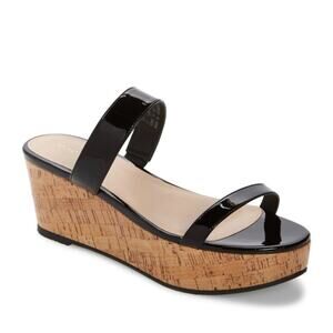 Stuart Weitzman Boardwalk Wedge Slide Sandal Sz 7.5 Black Leather Flat Platform